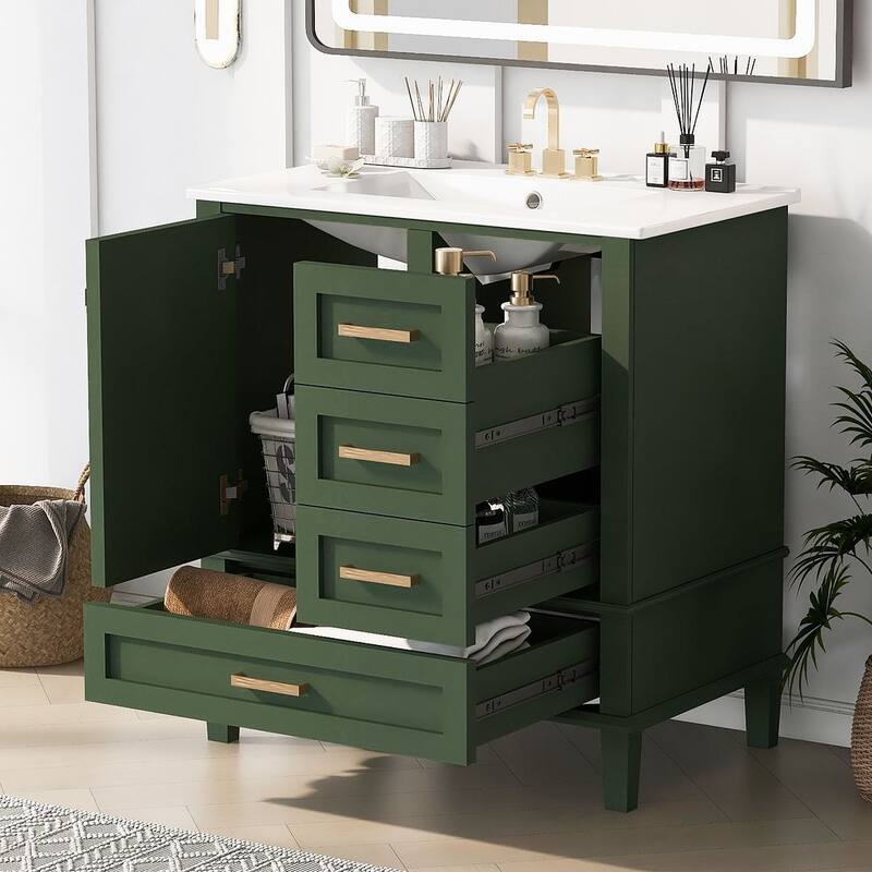 30" Bathroom Vanity With Sink, Solid Wood Bathroom Storage Cabinet