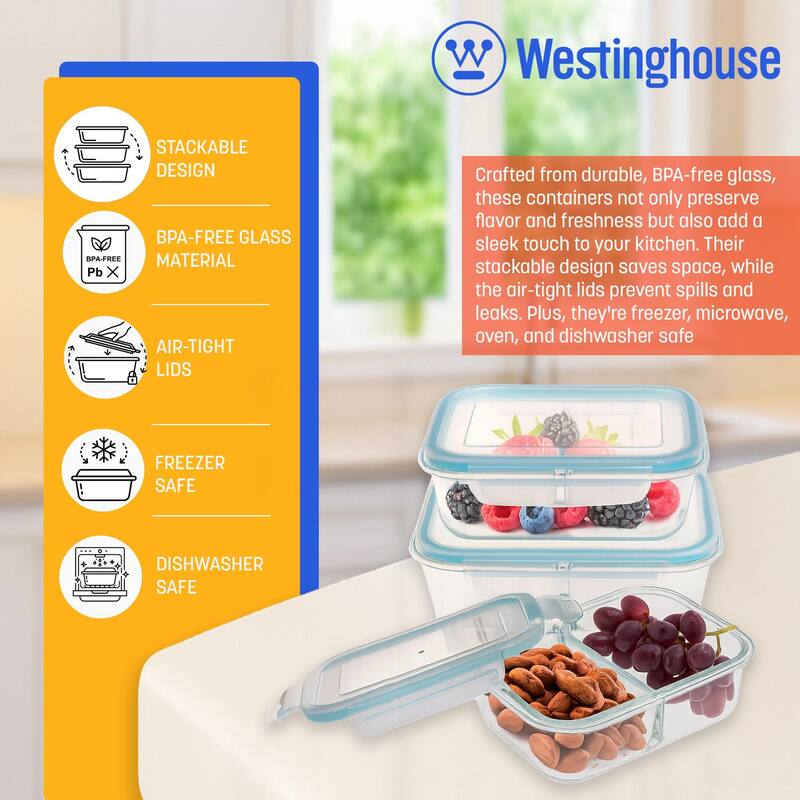 Westinghouse 3-Piece Glass Food Storage Container Set - 1050ml Each