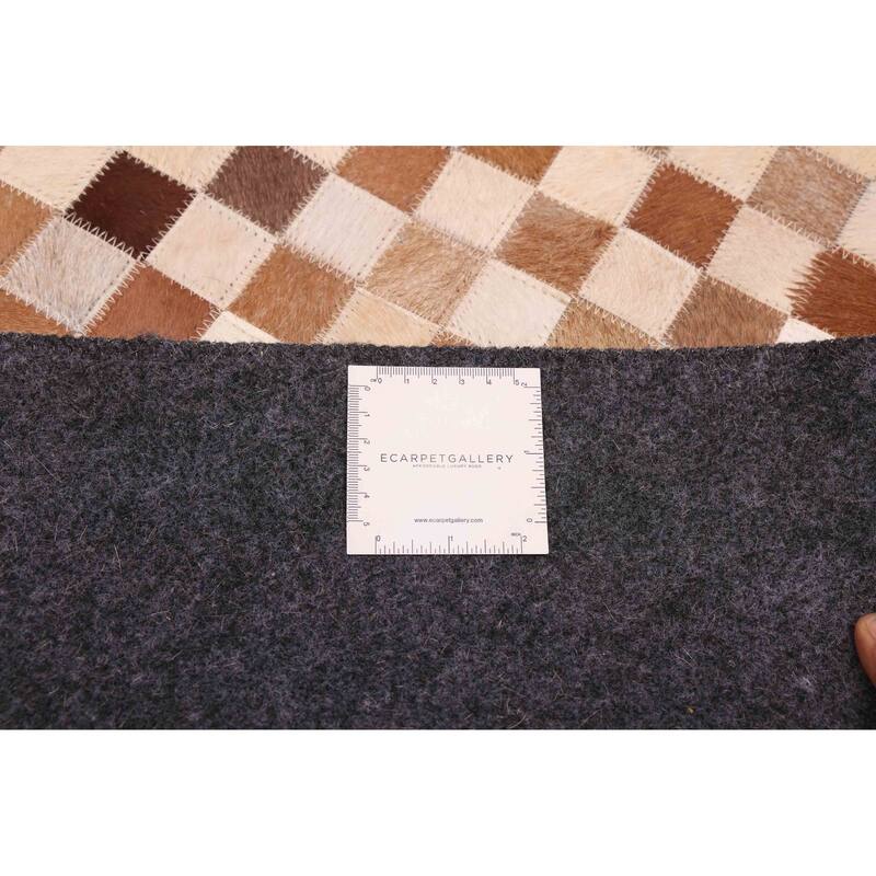 ECARPETGALLERY Handmade Cowhide Patchwork Brown Leather Rug - 5'11 x 5'11