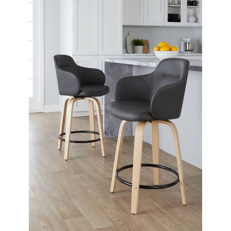 Carson Carrington Iglabo 24" Fixed-Height Counter Stool with Bent Wood Legs and Round Footrest (Set of 2)