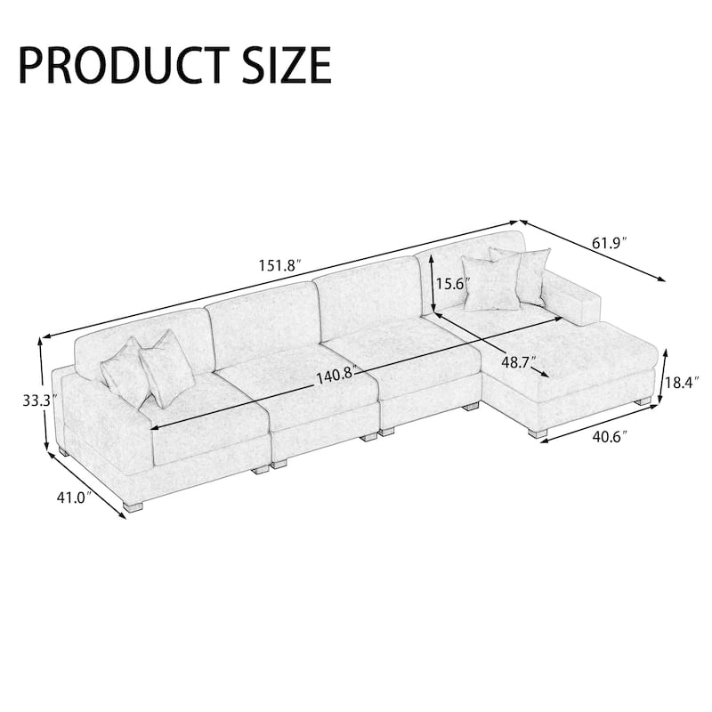 Modern Oversized Chenille Modular Sectional Sofa With Chaise