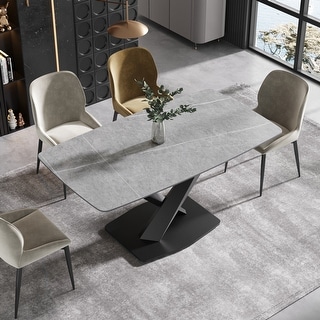 71" Rectangular Sintered Stone Dining Table with Black X-shaped Carbon ...
