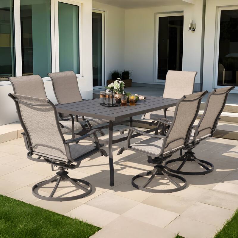 Patio 7 Pieces Textilene Dining Set with Swivel Design, Umbrella Hole