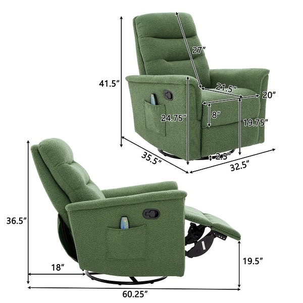 dimension image slide 2 of 4, Christopher Knight Home - Manual Rocking Swivel Recliner with Massage Function