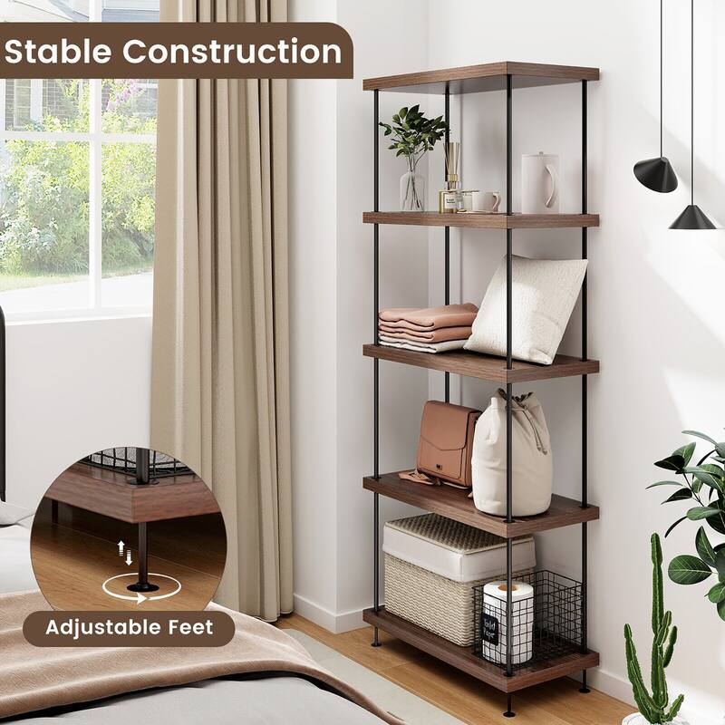Gymax 5-Tier Multipurpose Display Rack Freestanding Bookshelf w/ Metal
