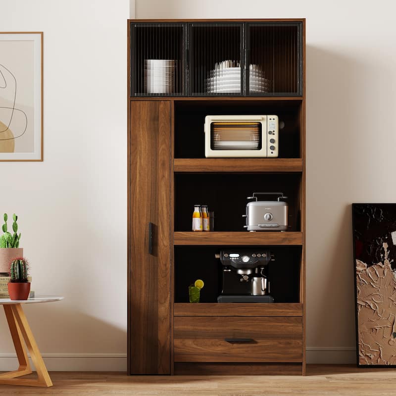 70.87" Tall Kitchen Pantry Cabinet with multi-functional pull-out multi-tier storage shelf, 1 Drawers,Freestanding Food Hutch