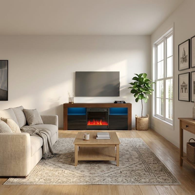 Meble Furniture Milano 145EF 58" E-Fireplace TV Stand - Entertainment Console with Realistic Flame Effects for up