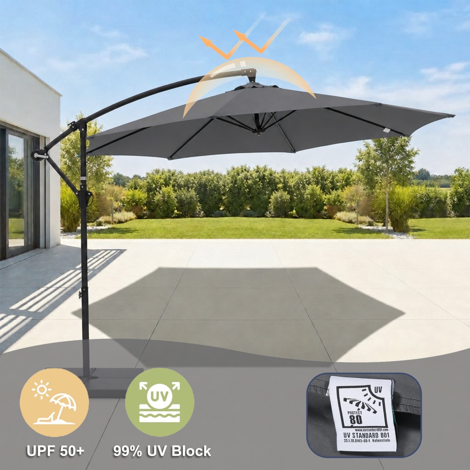 grey patio umbrella cover Premium 9' Safety stitches and binding along the edges ensure durability PURPLE LEAF Superior Patio Umbrella