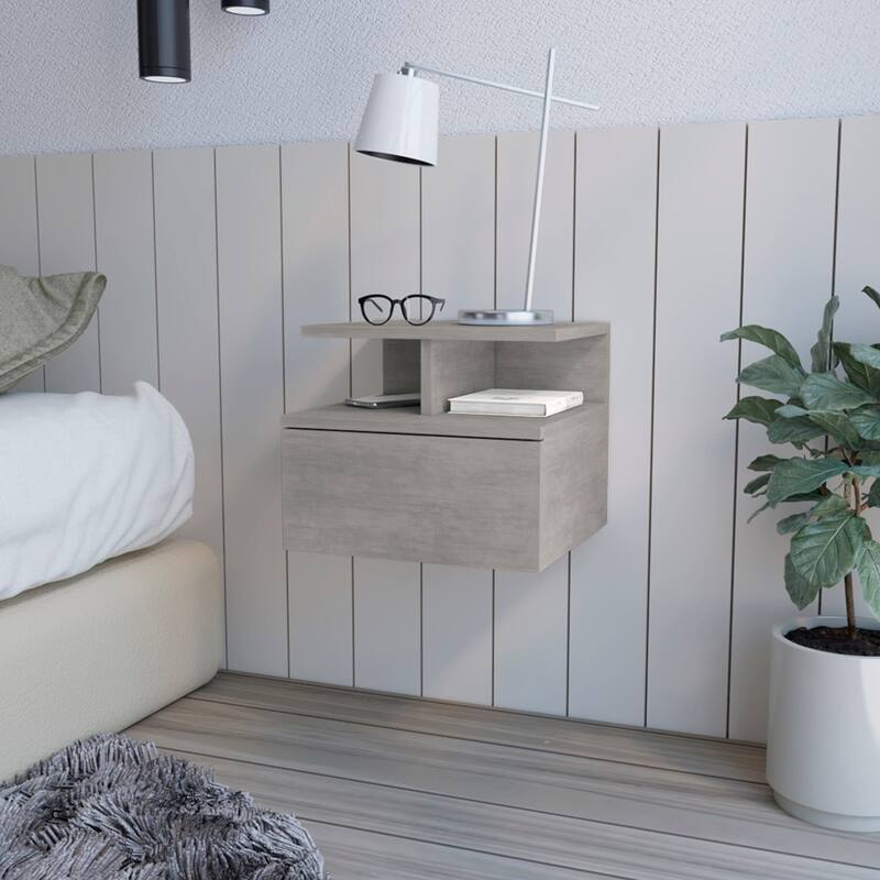 Nightstand Floating Flopini, Bedroom, Smokey Oak,High quality and durable
