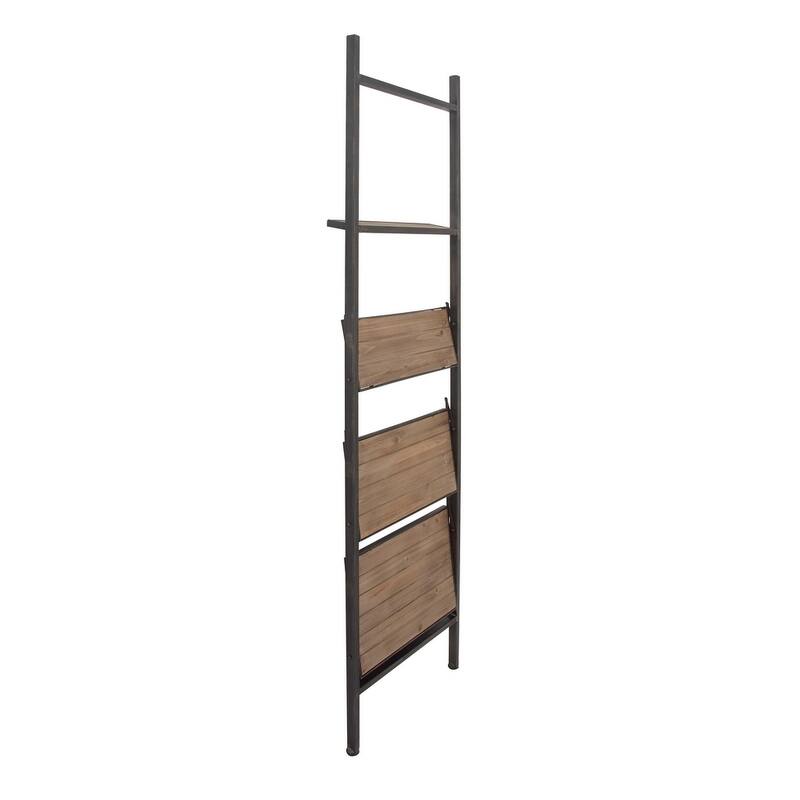 Wood 4 Shelf Shelving Unit - Brown - Roche River Decor - 14"W x 20"L x 77"H