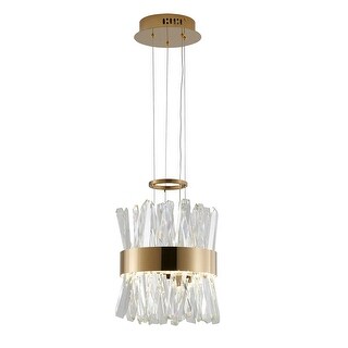 14" Gold Stainless Steel LED Pendant With Crystals - Bed Bath & Beyond ...