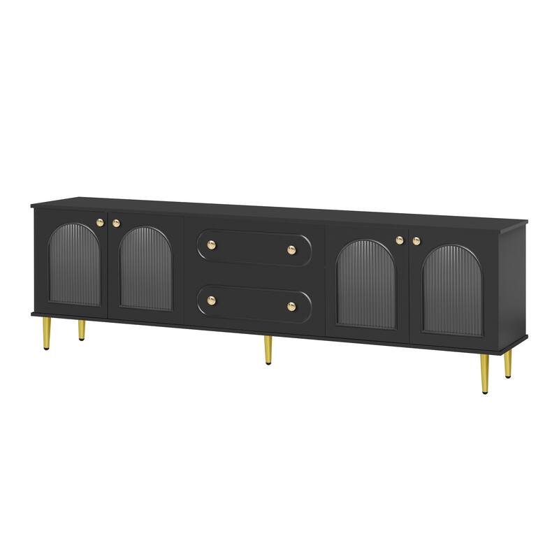 78.7" TV Stand with Glass Cabinets and Adjustable Legs