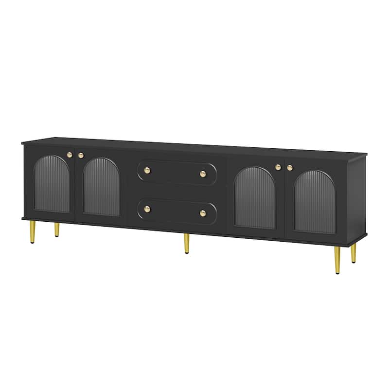 Modern TV Stand Up to 80'' with Fluted Glass Doors - 78.7" D x 15.7" W x 24.4" H