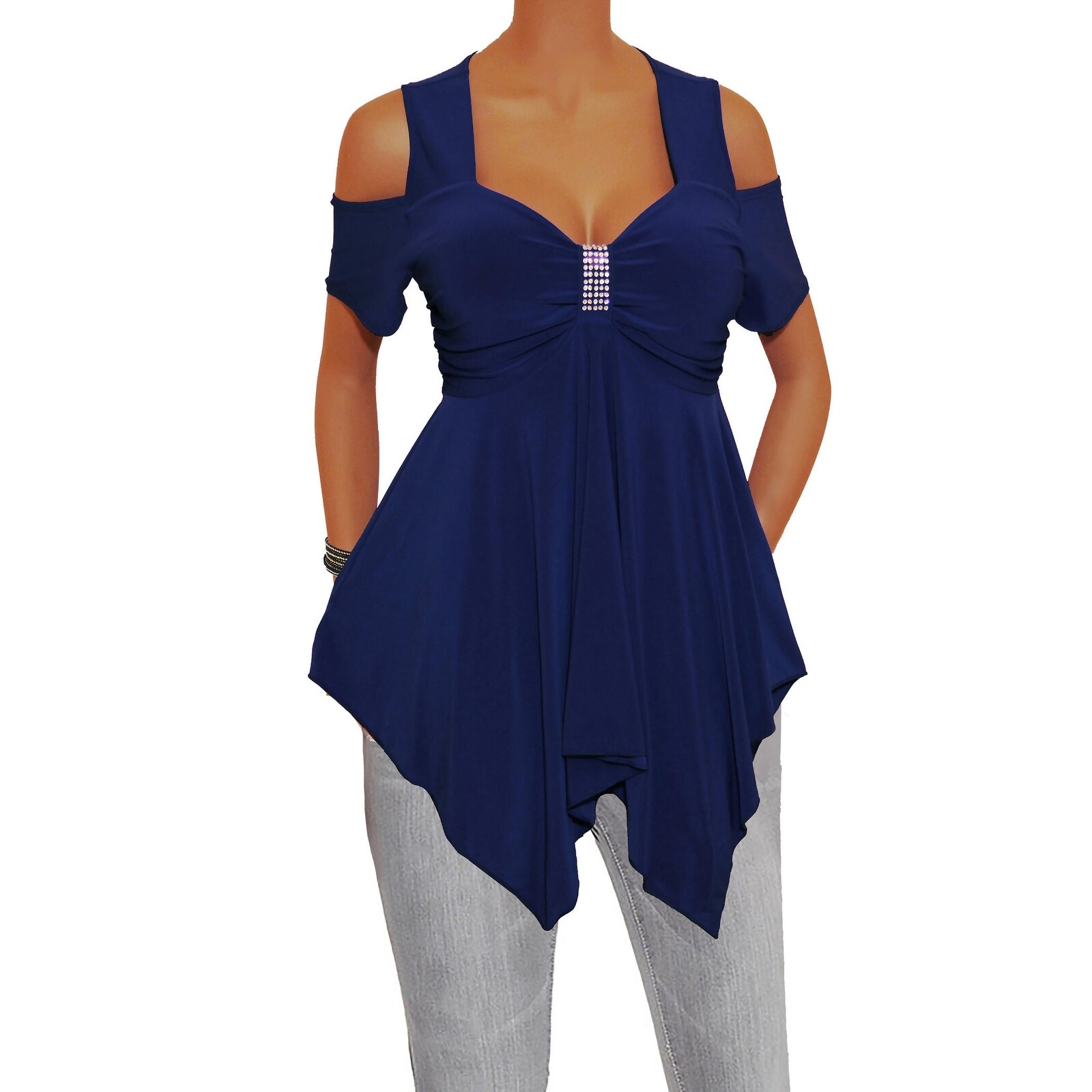 navy and white plus size tops