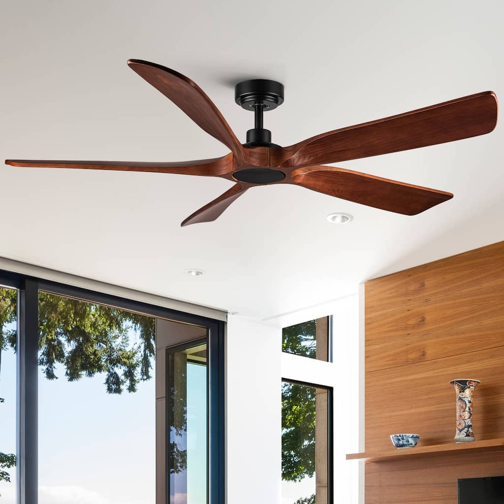 Shamshla 60 in. Indoor Farmhouse Brown Walnut Wood Ceiling Fan with Remote Control for Living Room or Patio - 60 ''