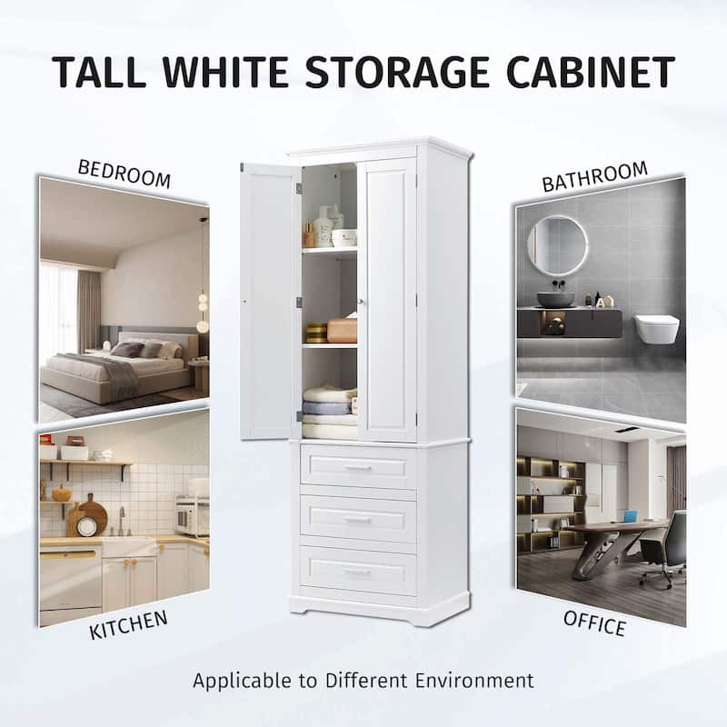 Bathroom Tall Storage Cabinet with Three Drawers