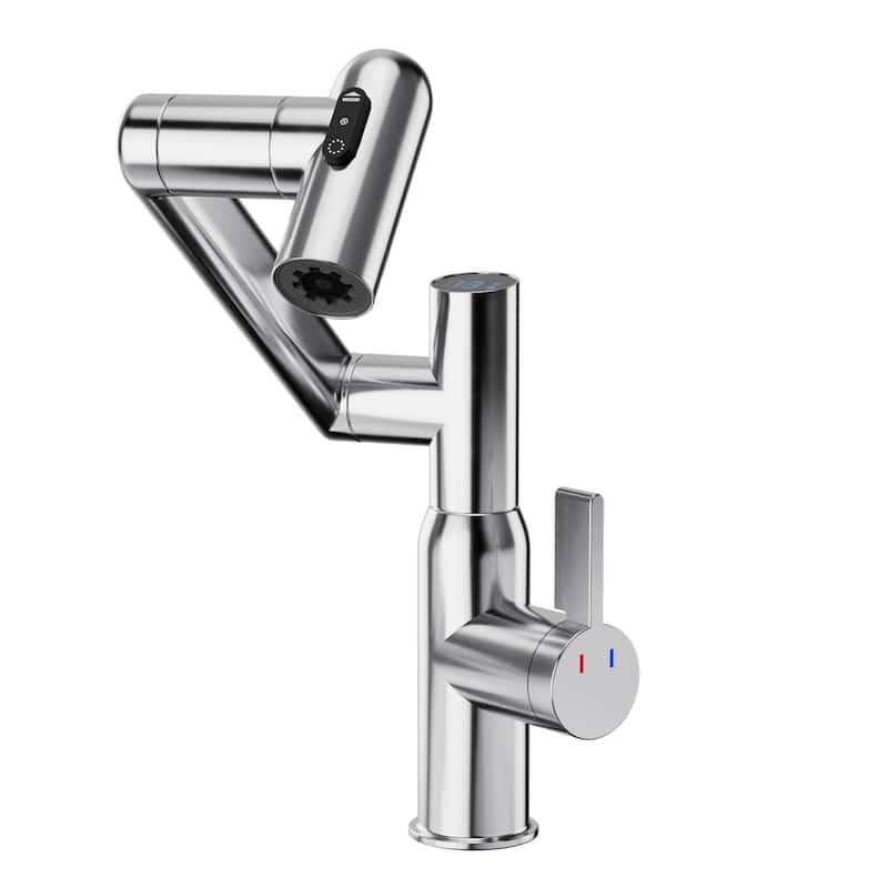 Anmytek Bathroom Sink Faucet - Temperature Display - Spray Function -, 360° Rotary Spout, Anti-Skid Hot and Cold Switch