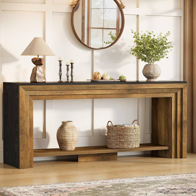 70.9-Inch Long Console Table, Farmhouse Sofa Table with Storage for Living Room, Entryway - Brown & Black