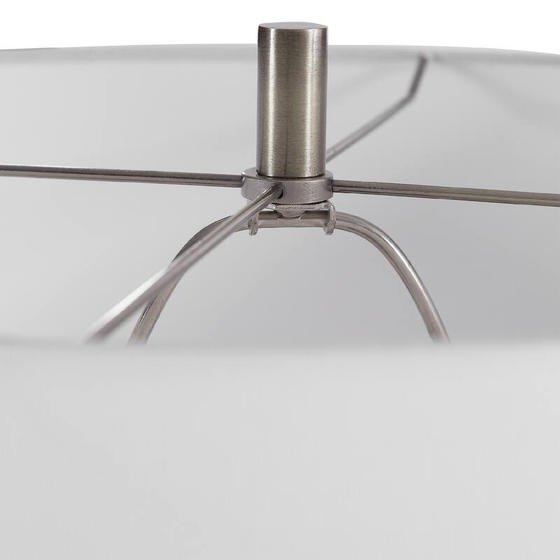 Cut Crystal Table Lamp with White Drum Shade - 32.5" - Stainless Steel