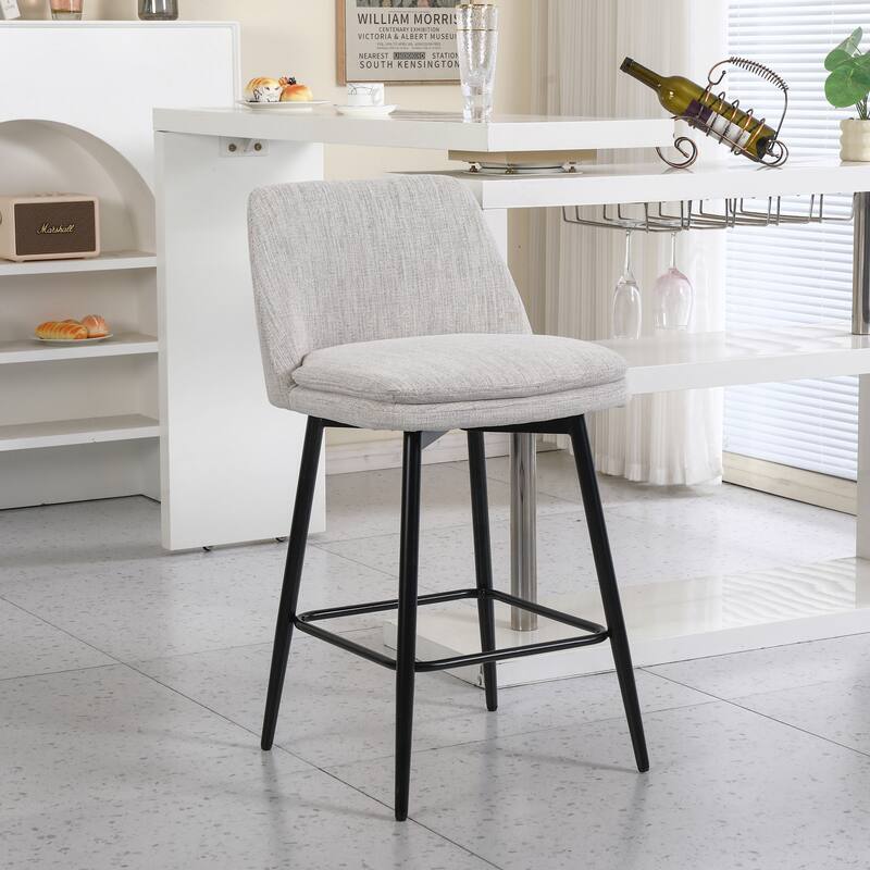 Counter Height Swivel Bar Stools Set of 2, 360°Swivel Upholstered Barstools with Back and Metal Legs, Counter Stools