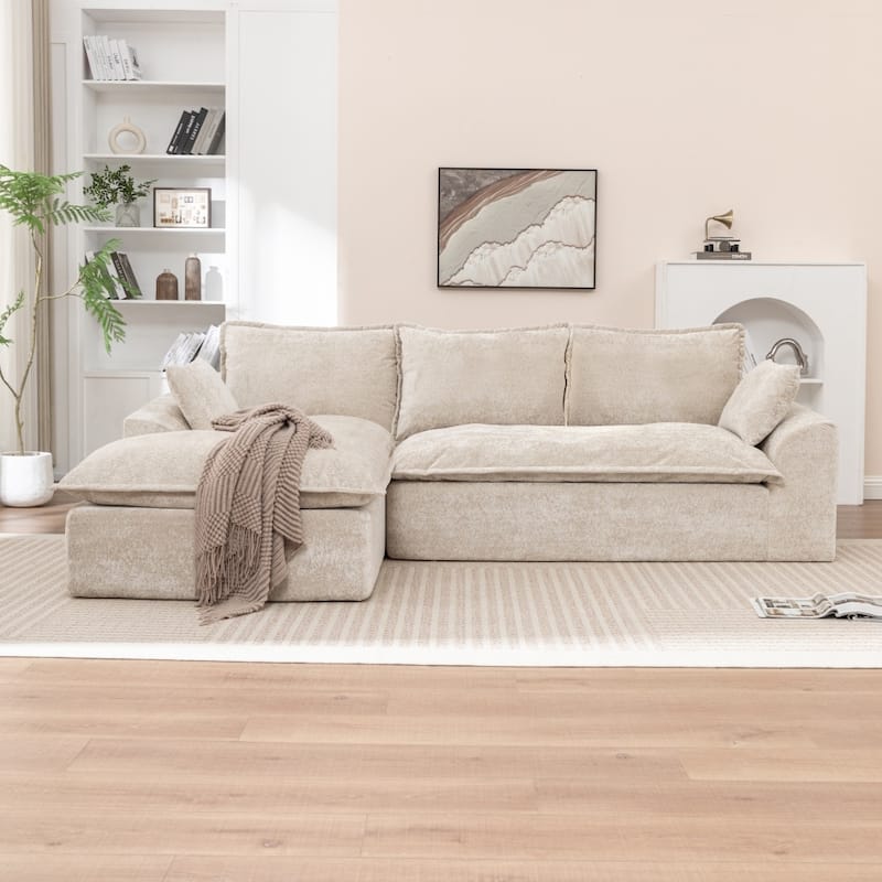 103.15" Modern Chenille Boneless Sectional Sofa with Chaise - Beige - Right Facing
