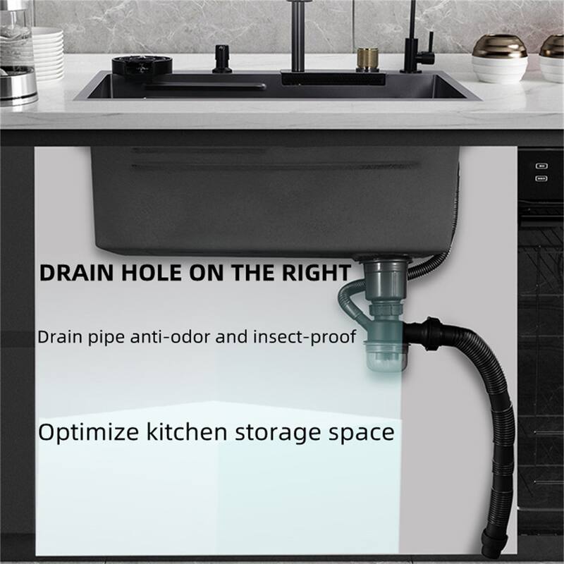 Stainless Steel Drop in Kitchen Sink Waterfall Faucet and Accessories