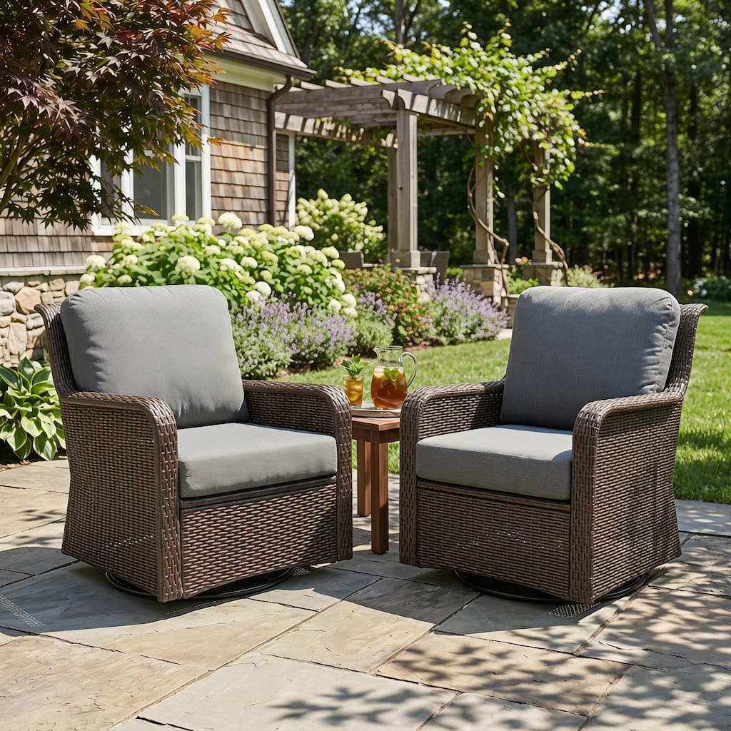 2-Piece Outdoor Swivel Rattan Lounge Chair Set 360° Rotation | 5.5" Olefin Cushions | Weather-Resistant | 450 lbs Capacity Each