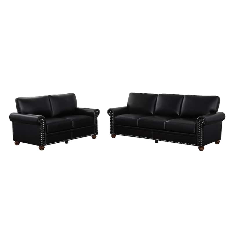 PU Leather Loveseat Sofa & Settee Set with Storage, 2pc