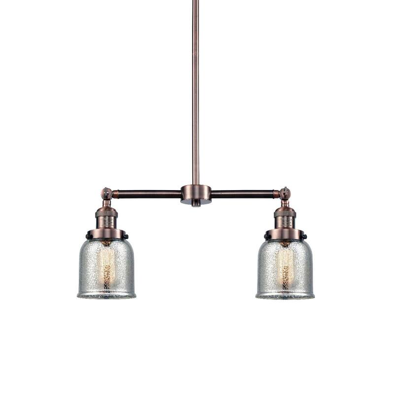 Innovations Lighting Small Bell 2 Light 21" Wide Linear Chandelier - Antique Copper / Silver Plated Mercury
