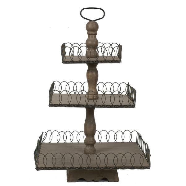 slide 2 of 8, Grey Wood 3-Tier Tray