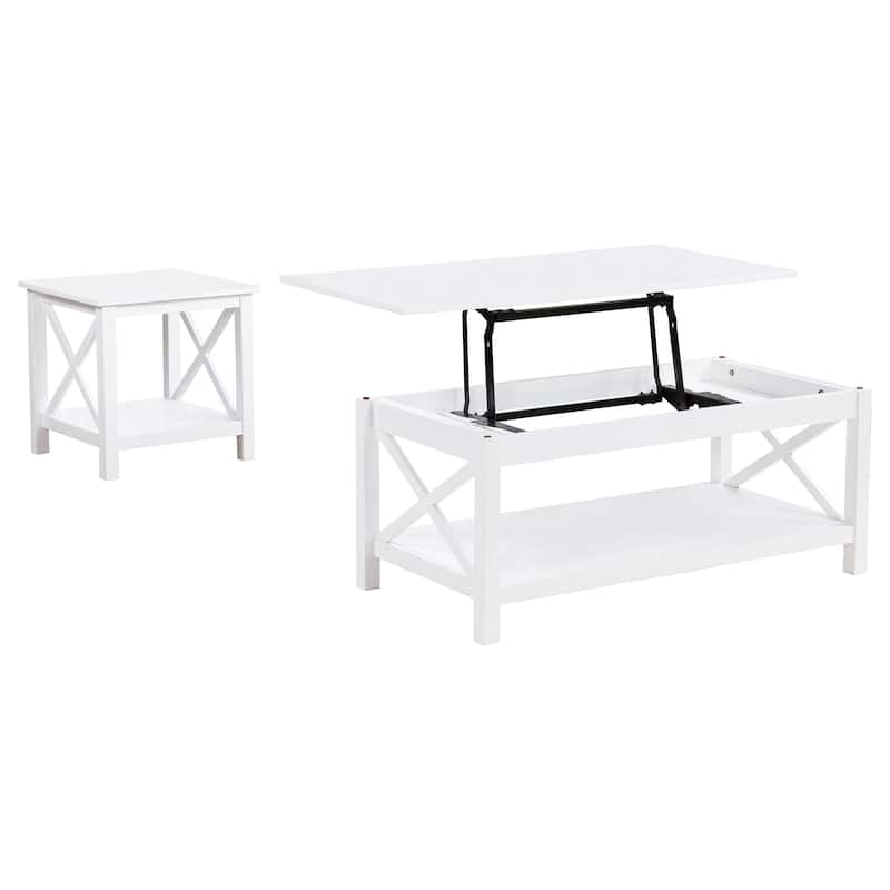 Skyview Rectangular Lift Top Coffee Table Set White