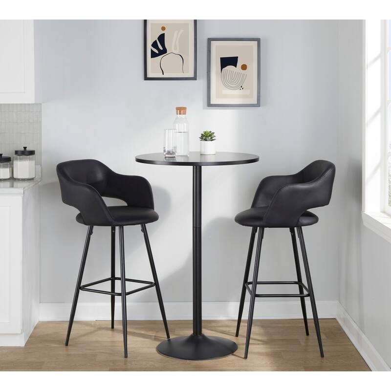 Porch & Den Vallen 30" Fixed-Height Faux Leather Counter Stool with Metal Legs & Square Footrest (Set of 2)