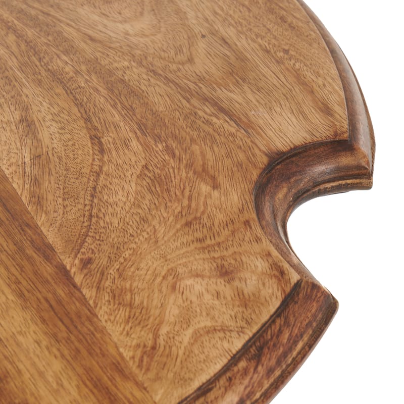 Brown Mango Wood Turned Side End Accent Table with Scrolled Legs and Cutout Tabletop