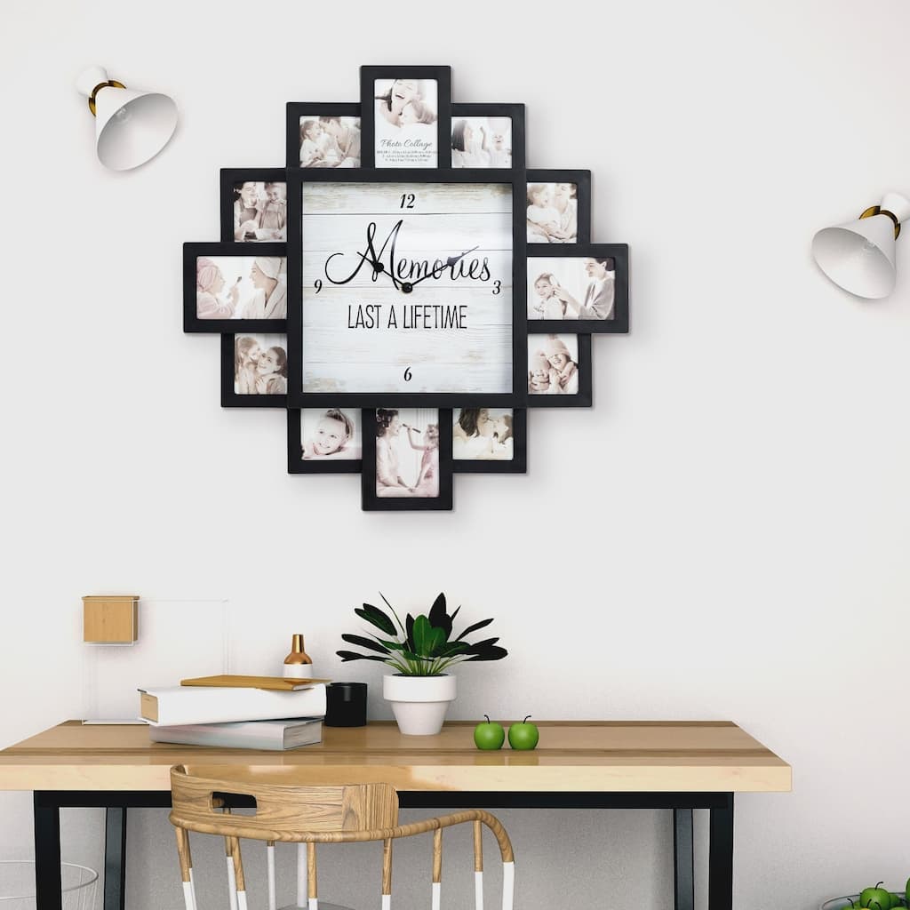 Black "Lifetime Memories" Picture Frame Collage Wall Clock - 20" x 20"