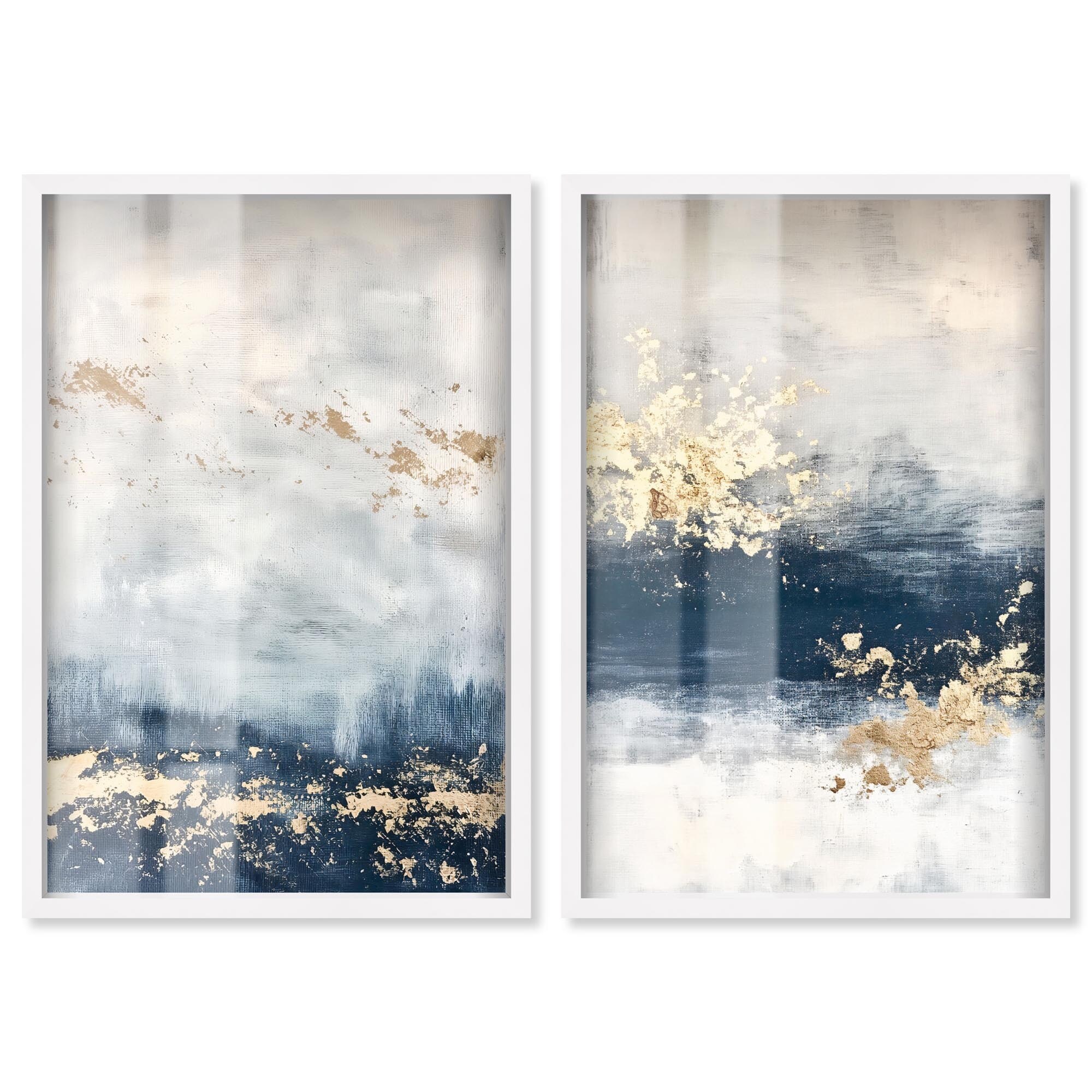 Gilded Coastal Calm Blue Art 2 Panel Set Shadowbox Print by Art Remedy