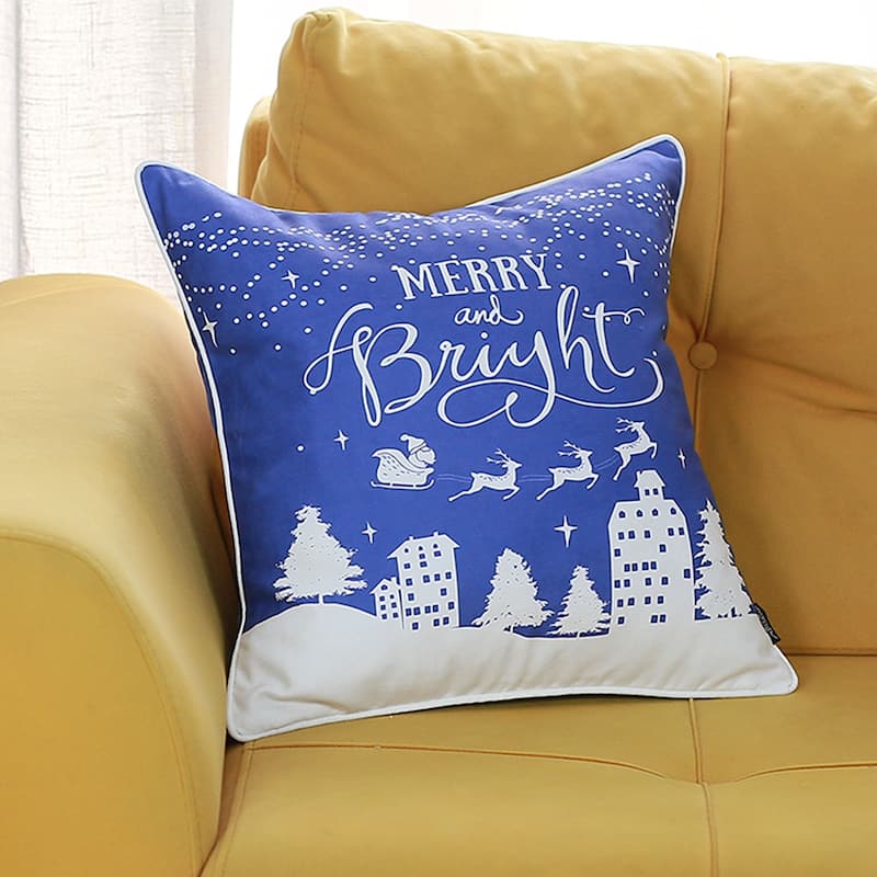Christmas Night Decorative Single Throw Pillow Square - Blue & White