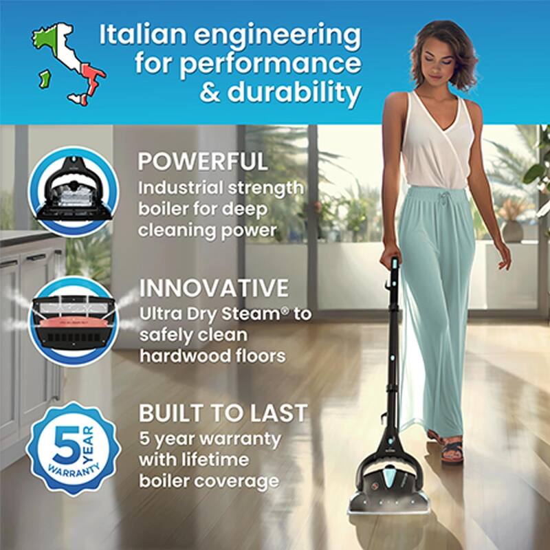 Euroflex Vapour Pro 20-Piece All-in-One Steam Mop with Built-In Portable Steam Cleaner - Refurbished