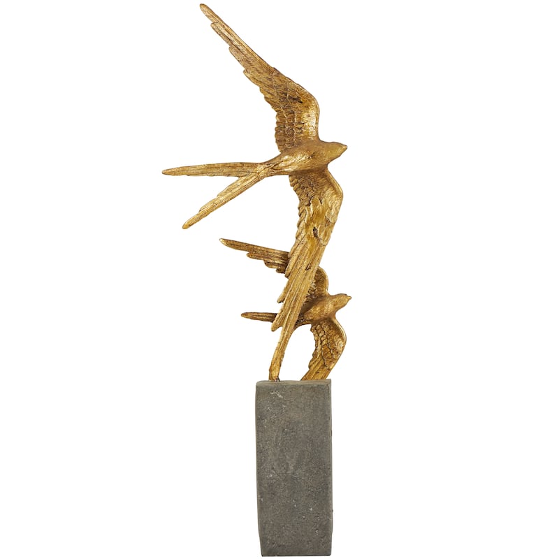 Whimsical Polystone Bird Sculpture - Gold or Black
