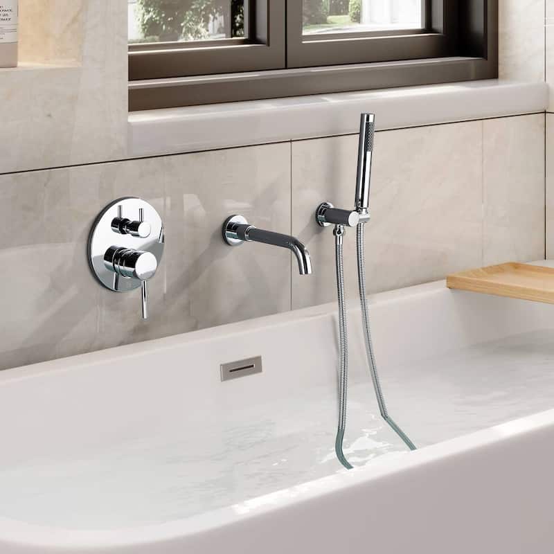 Solid Brass 2 Handle Wall Mounted Roman Tub Faucet With Handheld Shower