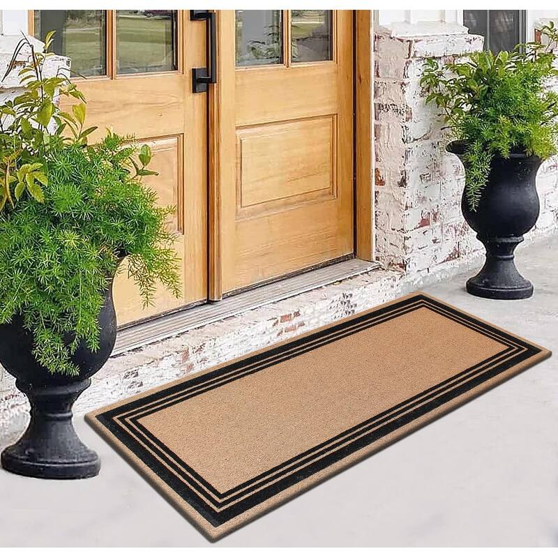 A1HC Natural Coir Flock Door Mat for Front Door, Anti-Shed Treated Doormat