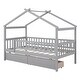 preview thumbnail 8 of 13, Twin Size Wooden House Bed with Drawers, Roof Design, Solid Pine Frame, Headboards for Kids' Room, Easy Assembly, Grey