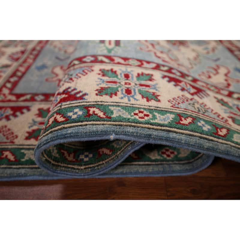 Light Blue Oriental Kazak Area Rug Handmade Wool Carpet - 4'0" x 5'11"