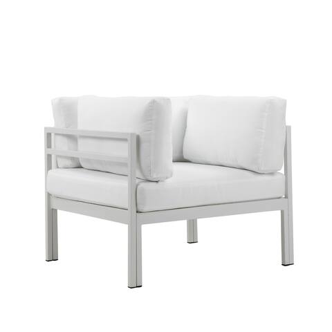 Cilo 34 Inch Outdoor Armchair, White Aluminum, Water Resistant Cushions
