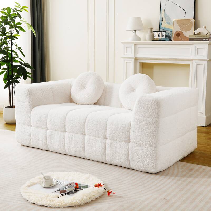 66.5-inch Modern Boneless Couch with Two Circular throw pillows,Skin-friendly lychee-textured long-pile polyester fabric