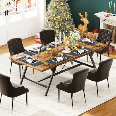 70.8-in Modern Farhouse Dining Table for 6 people, Large Kitchen Desk for Dining Room