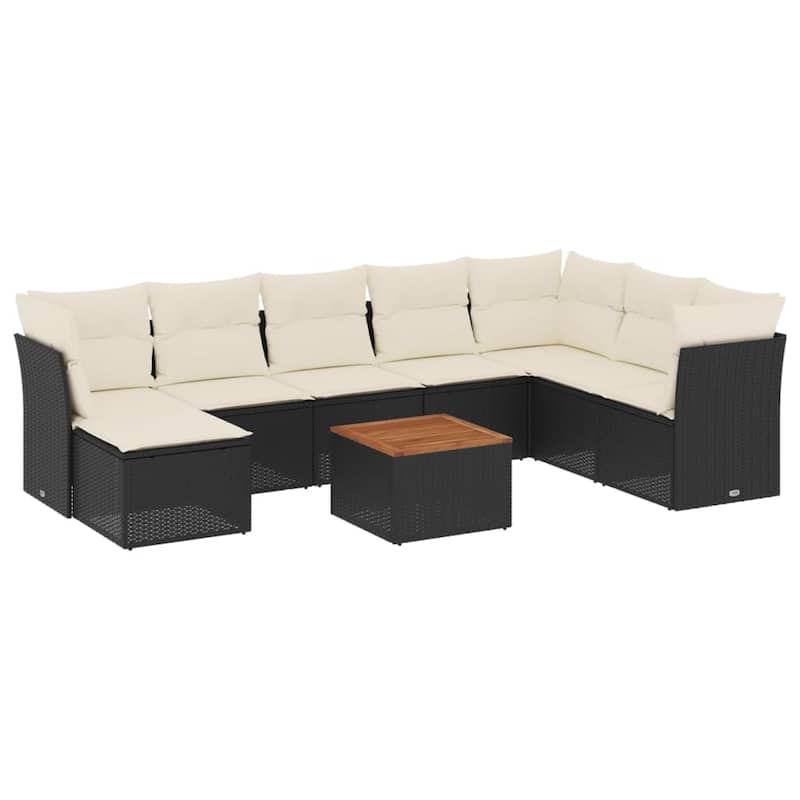 vidaXL Patio Sofa Set with Cushions Outdoor Furniture 9 Piece Poly Rattan - 24.4 x 24.4 x 27.2