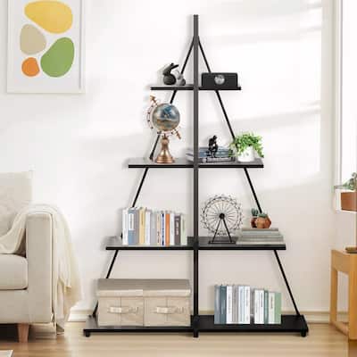 4-Tier A-Frame Ladder Bookshelf, Brown Stylish Ladder Bookcase