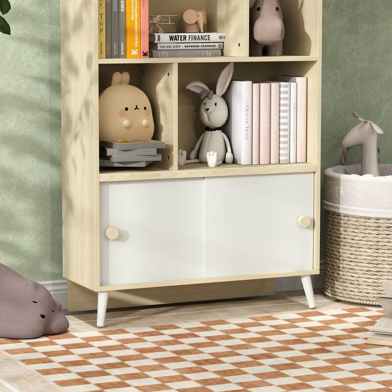 Children's MDF and Pine Wood Bookshelf with Anti-Tip Design Ideal for Playroom or Bedroom - 31.5" L x 11.8" W x 55.3" H