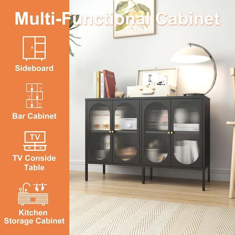 Metal Sideboard Cabinet with 4 Glass Door, Steel Locker Sideboard Buffet Cabinet, with 4 Doors, Kitchen Storage Cabinet