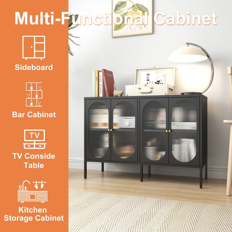 Metal Sideboard Cabinet with 4 Glass Door